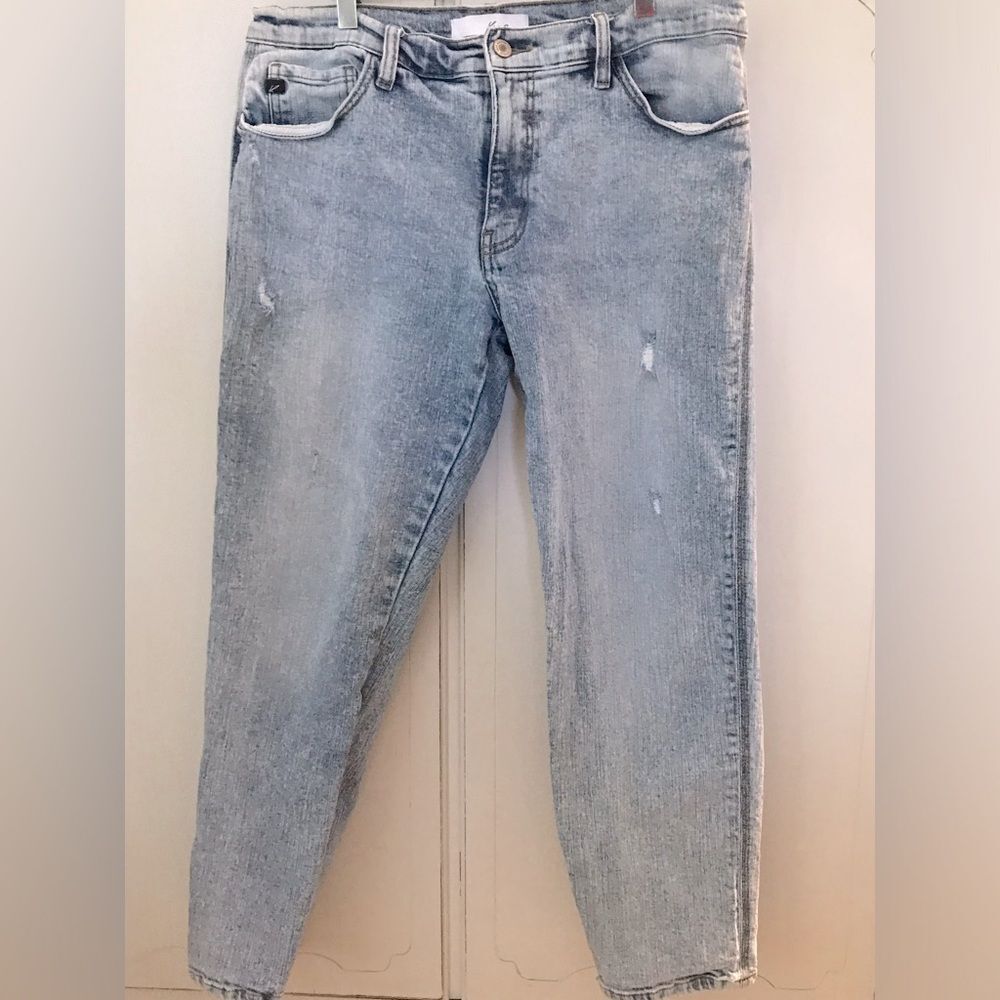 KanCan Stone Wash Stretch Denim Distressed Jeans Side Seam Detail Size 13/30